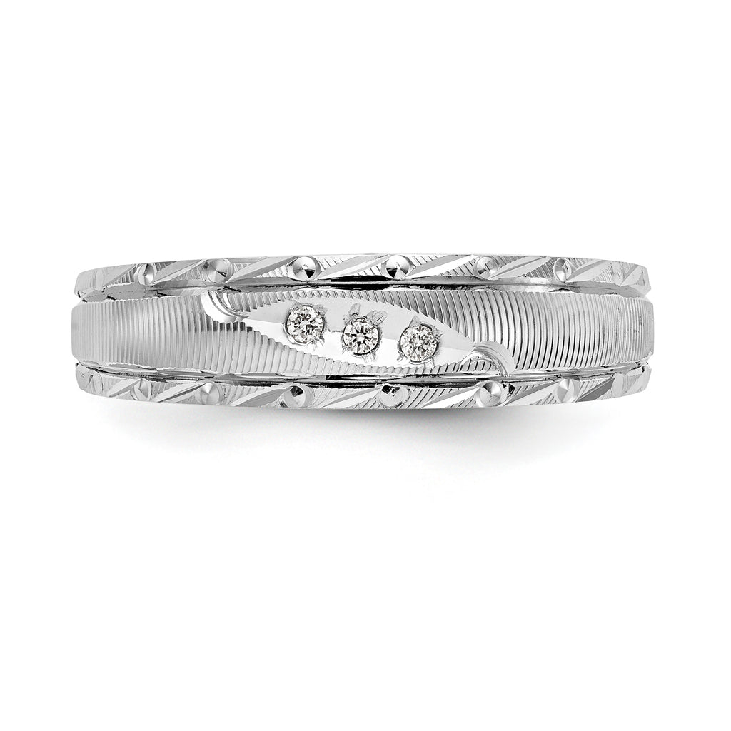 14k White Gold AA Quality .03 carat Diamond Trio Mens Complete Wedding Band