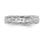 14k White Gold AA Quality .03 carat Diamond Trio Mens Complete Wedding Band