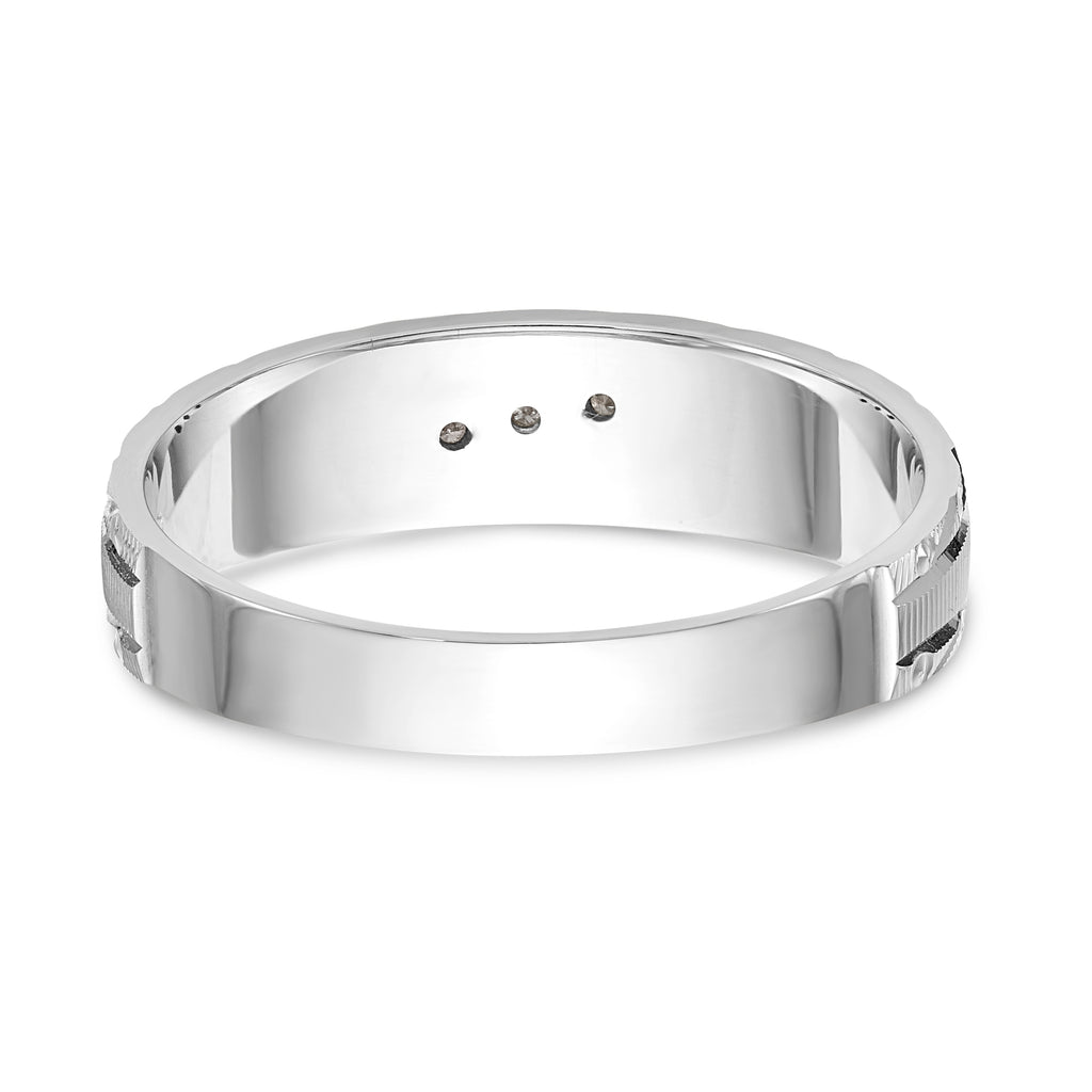 14k White Gold AA Quality .03 carat Diamond Trio Mens Complete Wedding Band