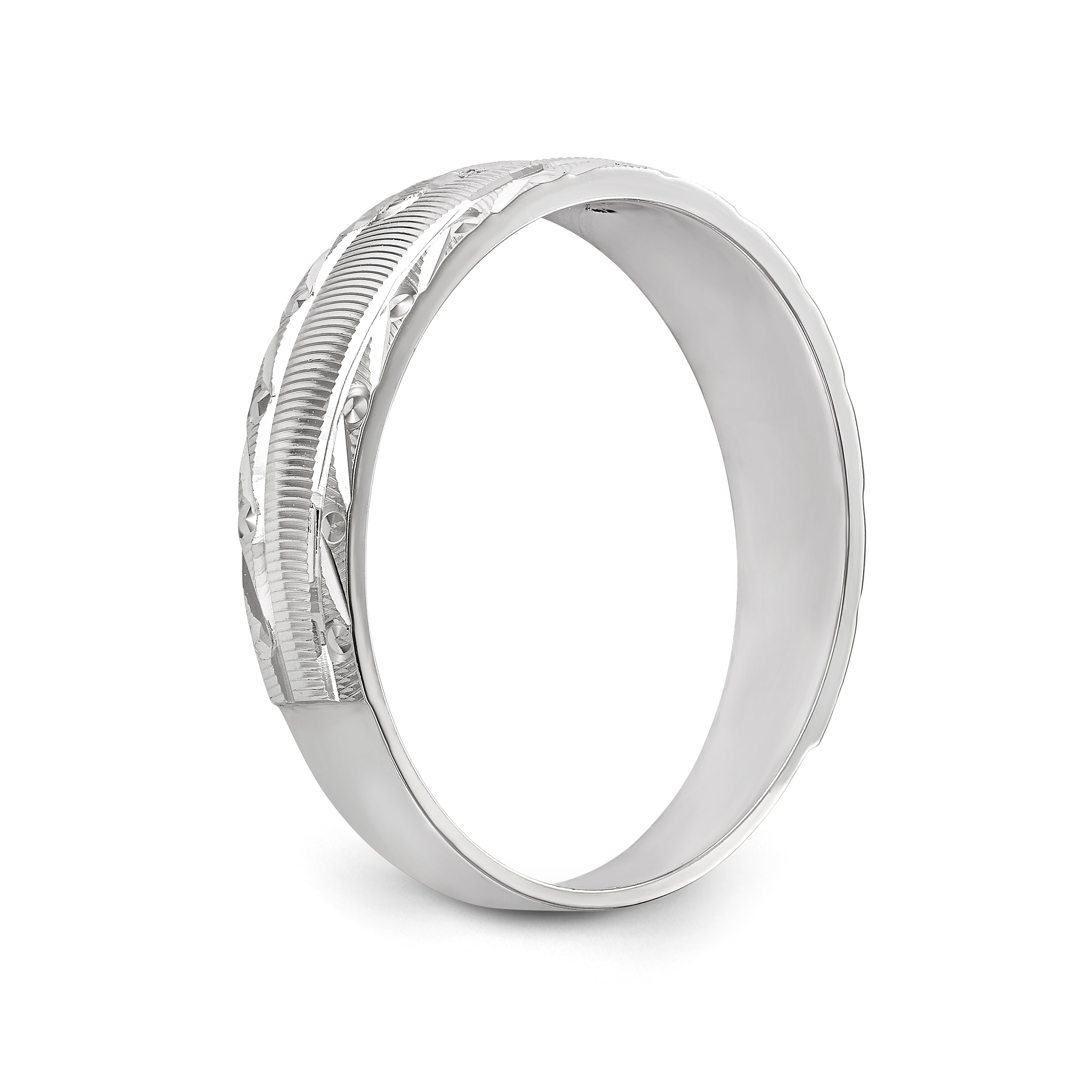 14k White Gold AA Quality .03 carat Diamond Trio Mens Complete Wedding Band