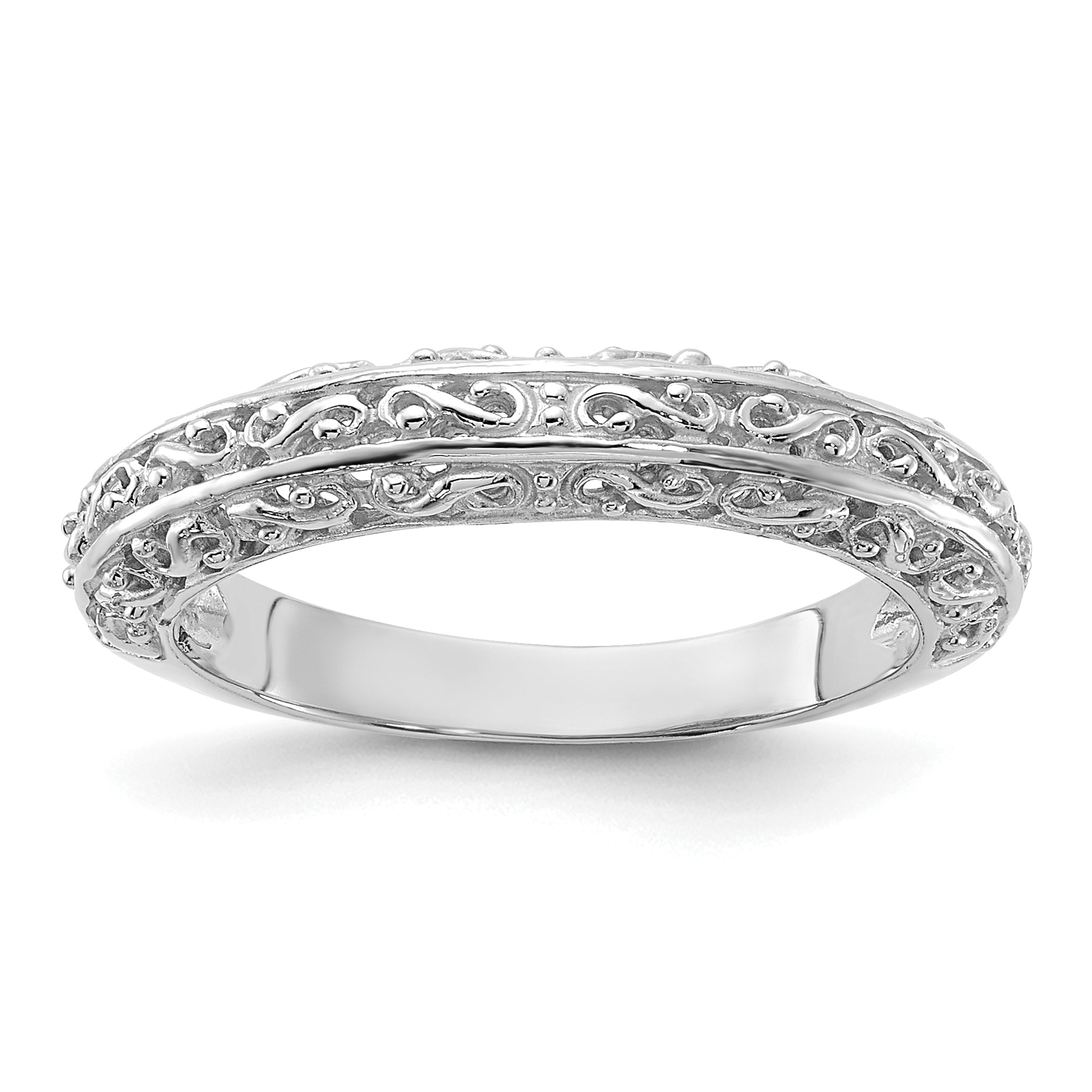 14k White Gold 3mm Filigree Wedding Band Main image