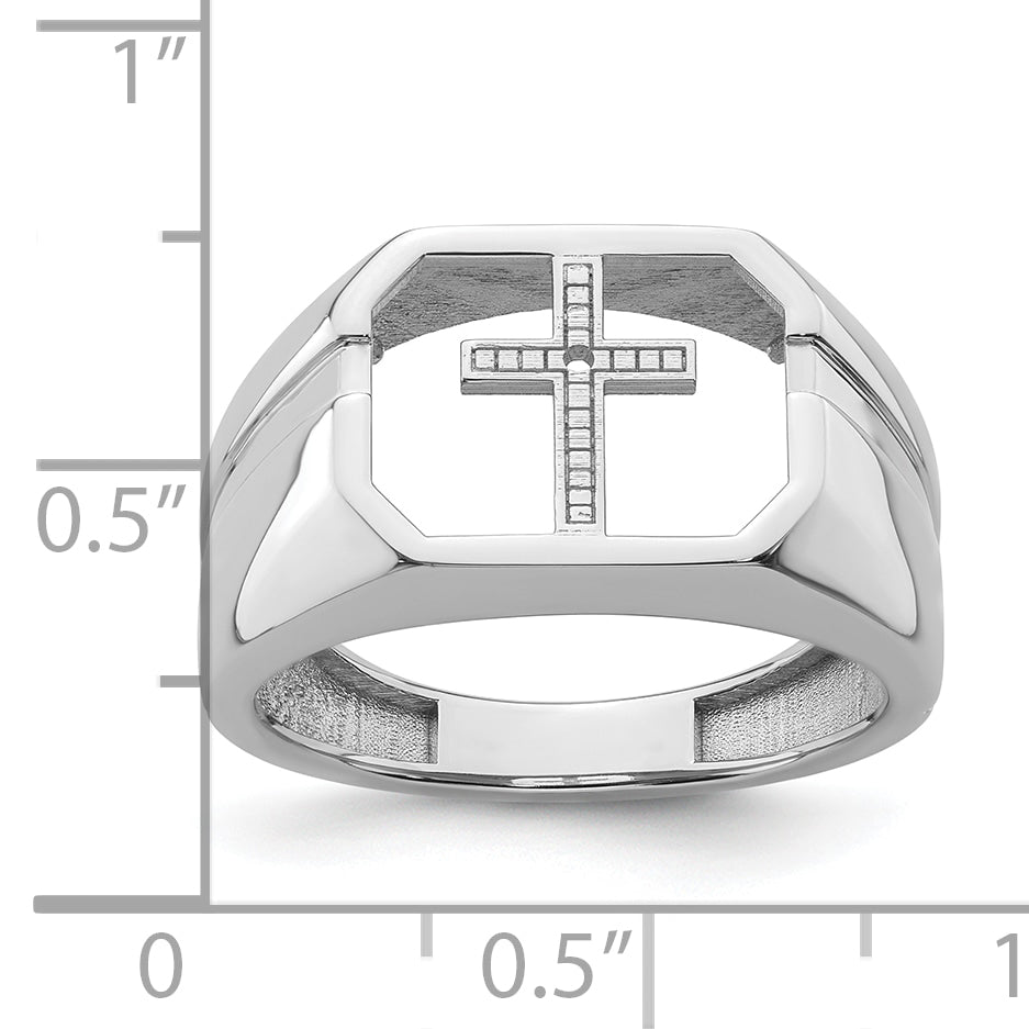 14k White Gold Mens Cross Ring Mounting (No Stone Included)