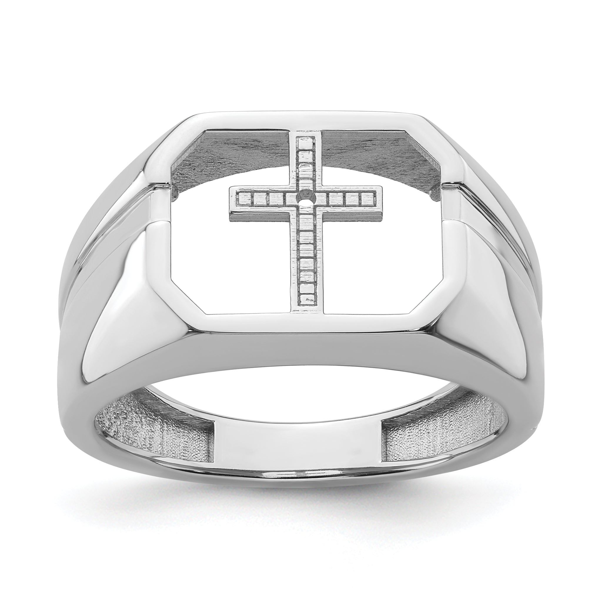 14k White Gold Mens Cross Ring Mounting (No Stone Included) Main image