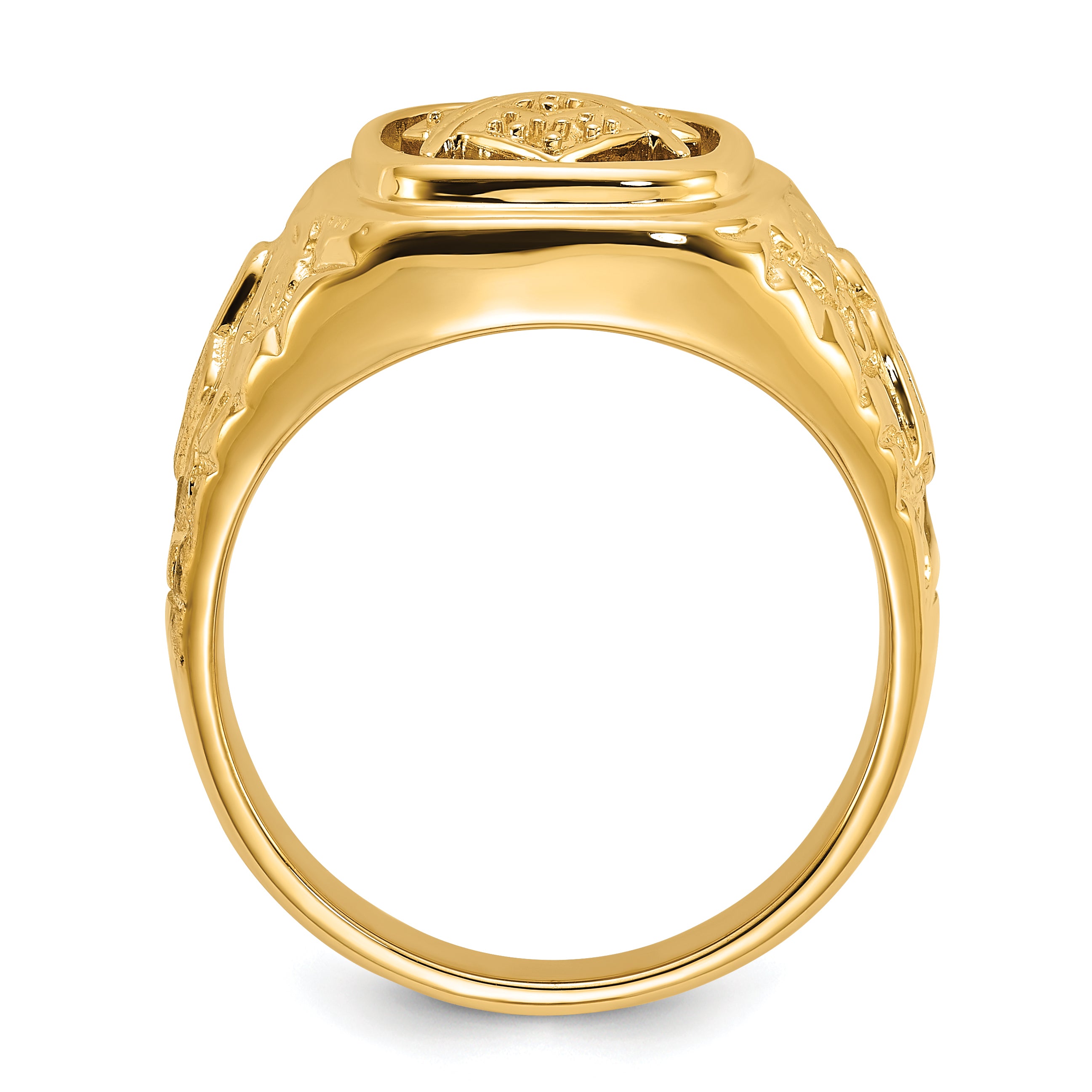 14k Polished and Nugget Texture Masonic Ring Mounting (No Stone Included) Secondary image