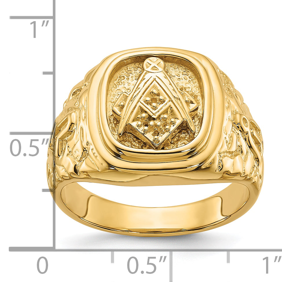 14k Polished and Nugget Texture Masonic Ring Mounting (No Stone Included)