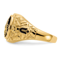 14k Polished, Antiqued and Nugget Texture VS Quality Diamond Masonic Ring