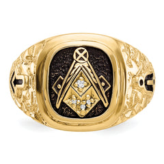 14k Polished, Antiqued and Nugget Texture VS Quality Diamond Masonic Ring