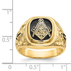 14k Polished, Antiqued and Nugget Texture AA Quality Diamond Masonic Ring