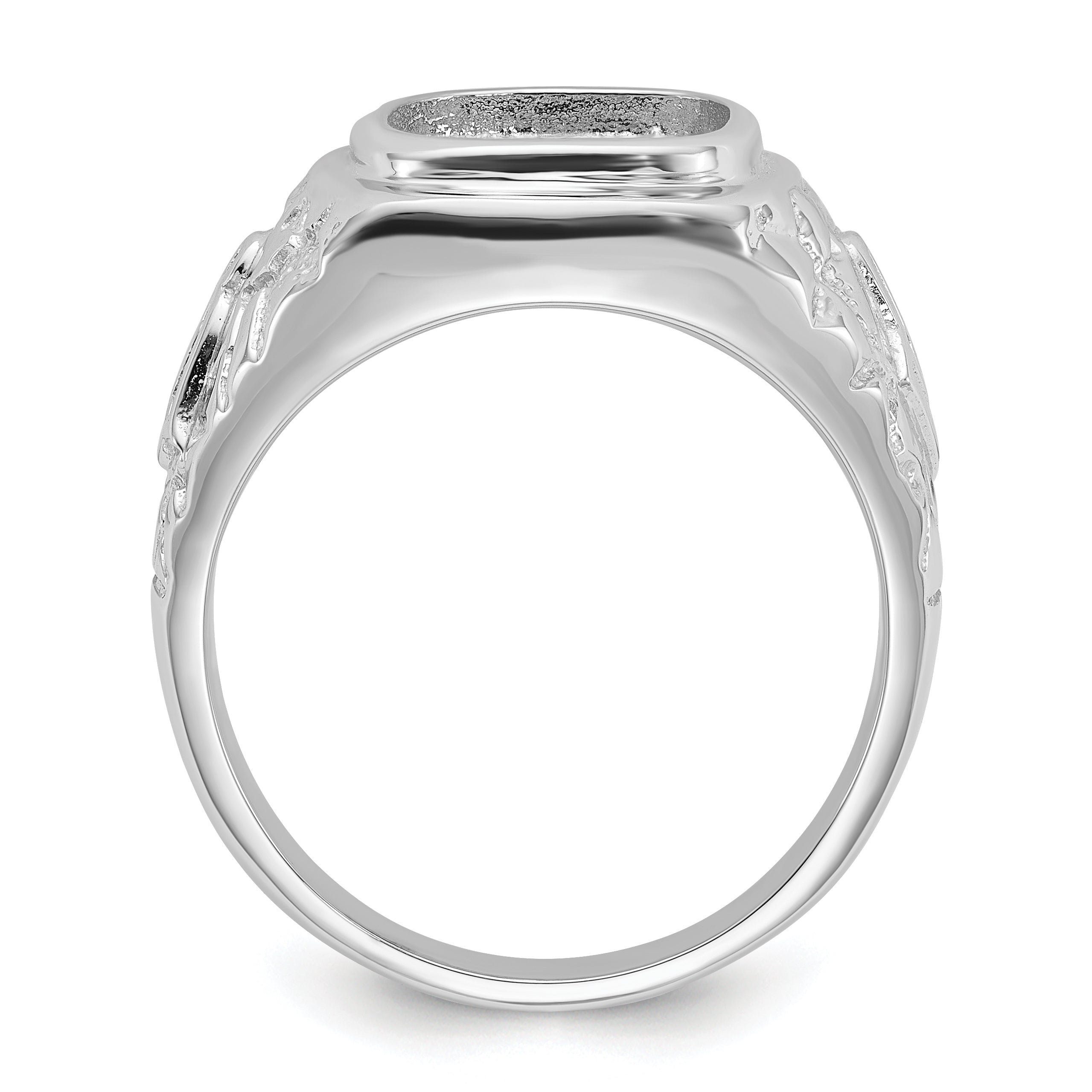 14k White Gold Men's Polished and Textured Masonic Ring Mounting (No Stone Included)