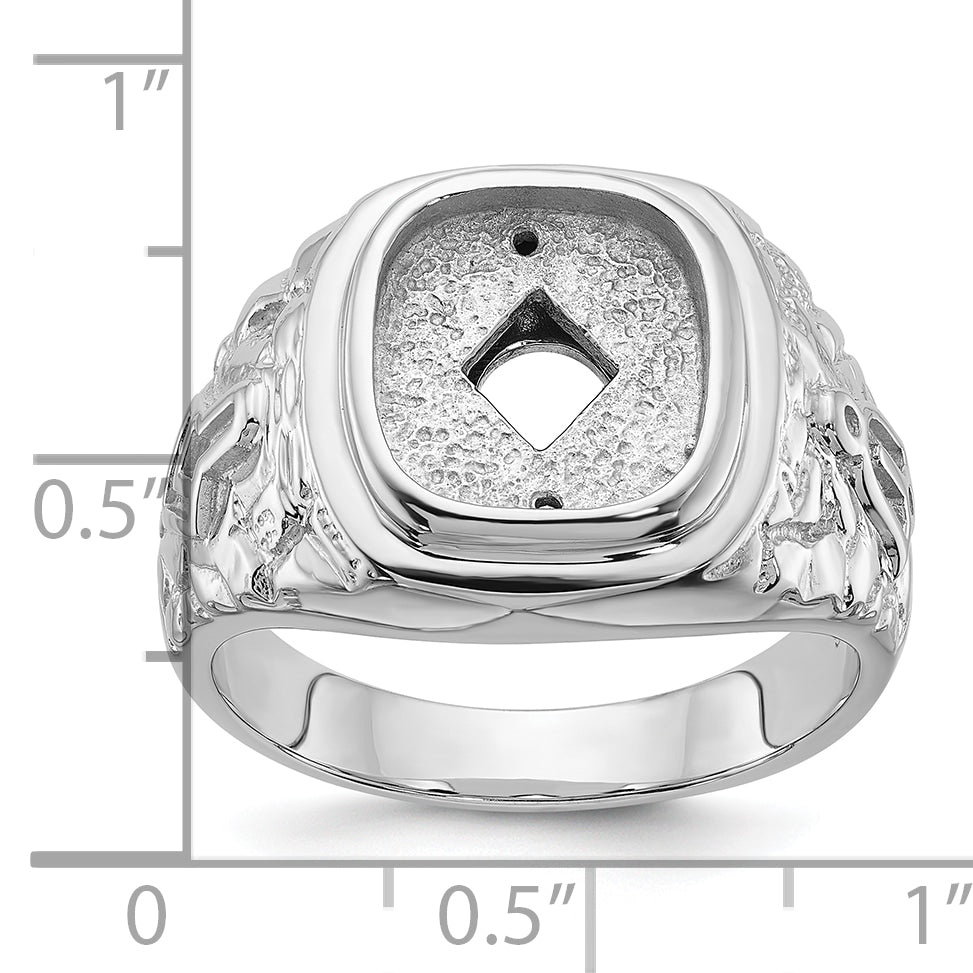 14k White Gold Men's Polished and Textured Masonic Ring Mounting (No Stone Included)