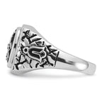 14k White Gold Men's Polished Antiqued and Textured with Black Enamel and AAA Quality Diamonds Masonic Ring