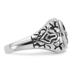 14k White Gold Men's Polished Antiqued and Textured with Black Enamel and AA Quality Diamonds Masonic Ring