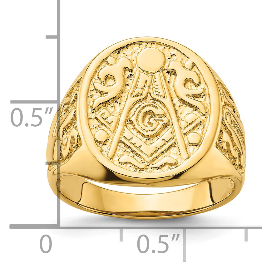14k Men's Polished and Grooved (Not Enameled) Masonic Ring
