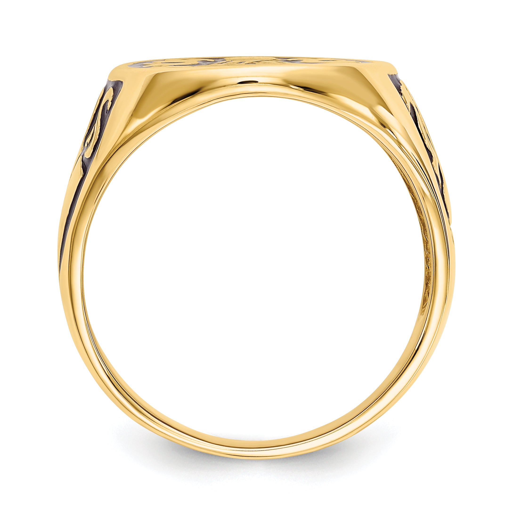 14k Men's Polished and Grooved with Black Enamel Masonic Ring Secondary image