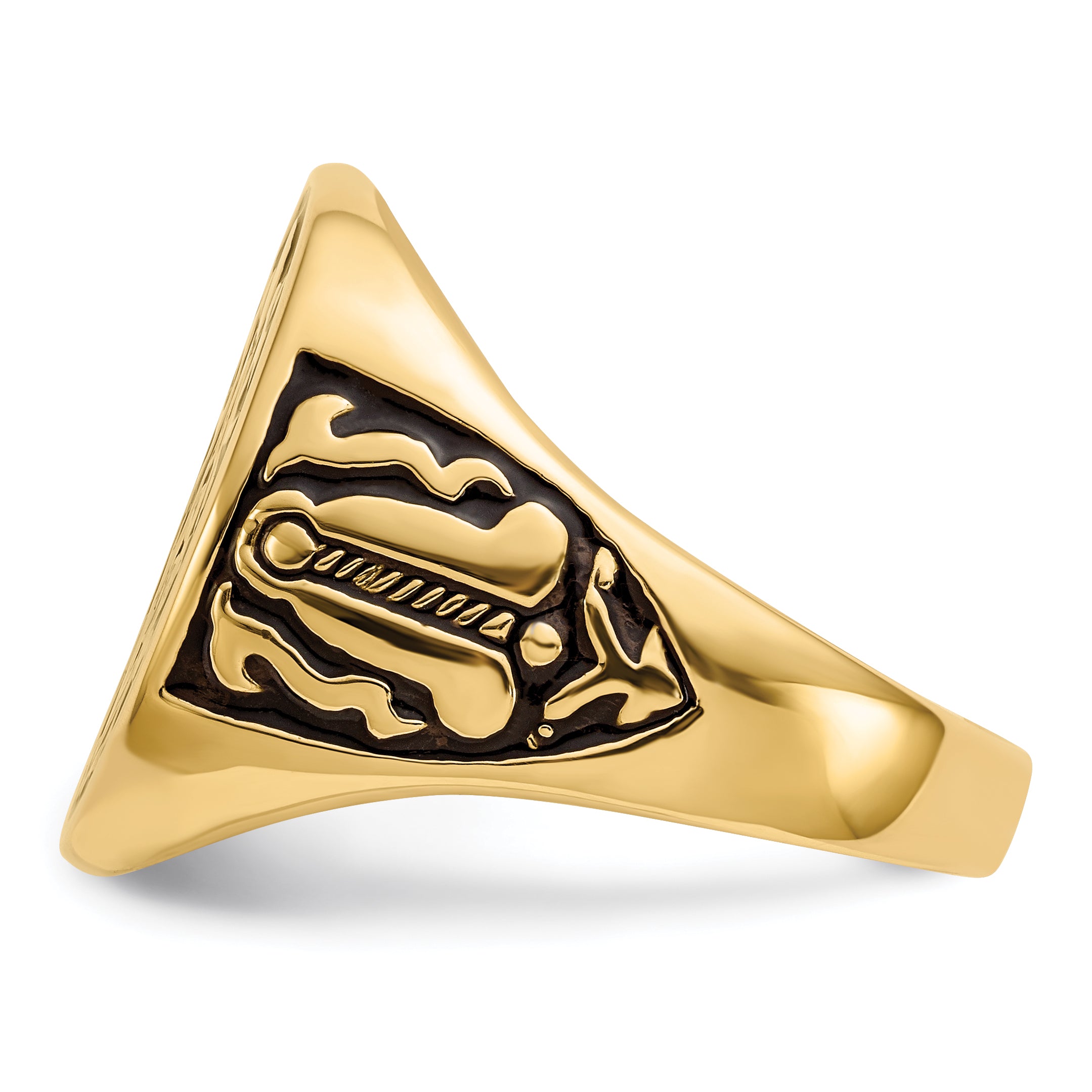 14k Men's Polished and Grooved with Black Enamel Masonic Ring