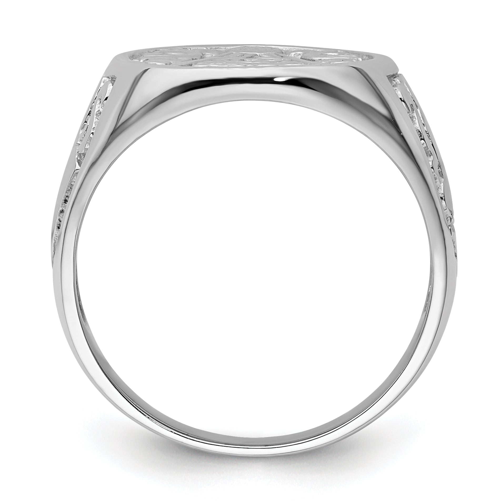 14k White Gold Men's Polished and Grooved (No Enamel) Masonic Ring
