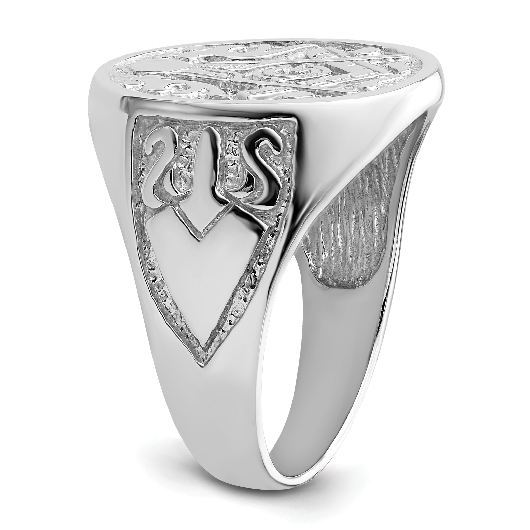14k White Gold Men's Polished and Grooved (No Enamel) Masonic Ring