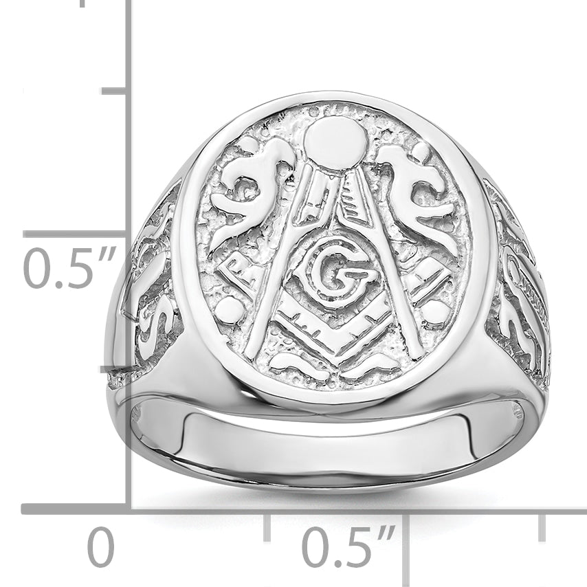 14k White Gold Men's Polished and Grooved (No Enamel) Masonic Ring