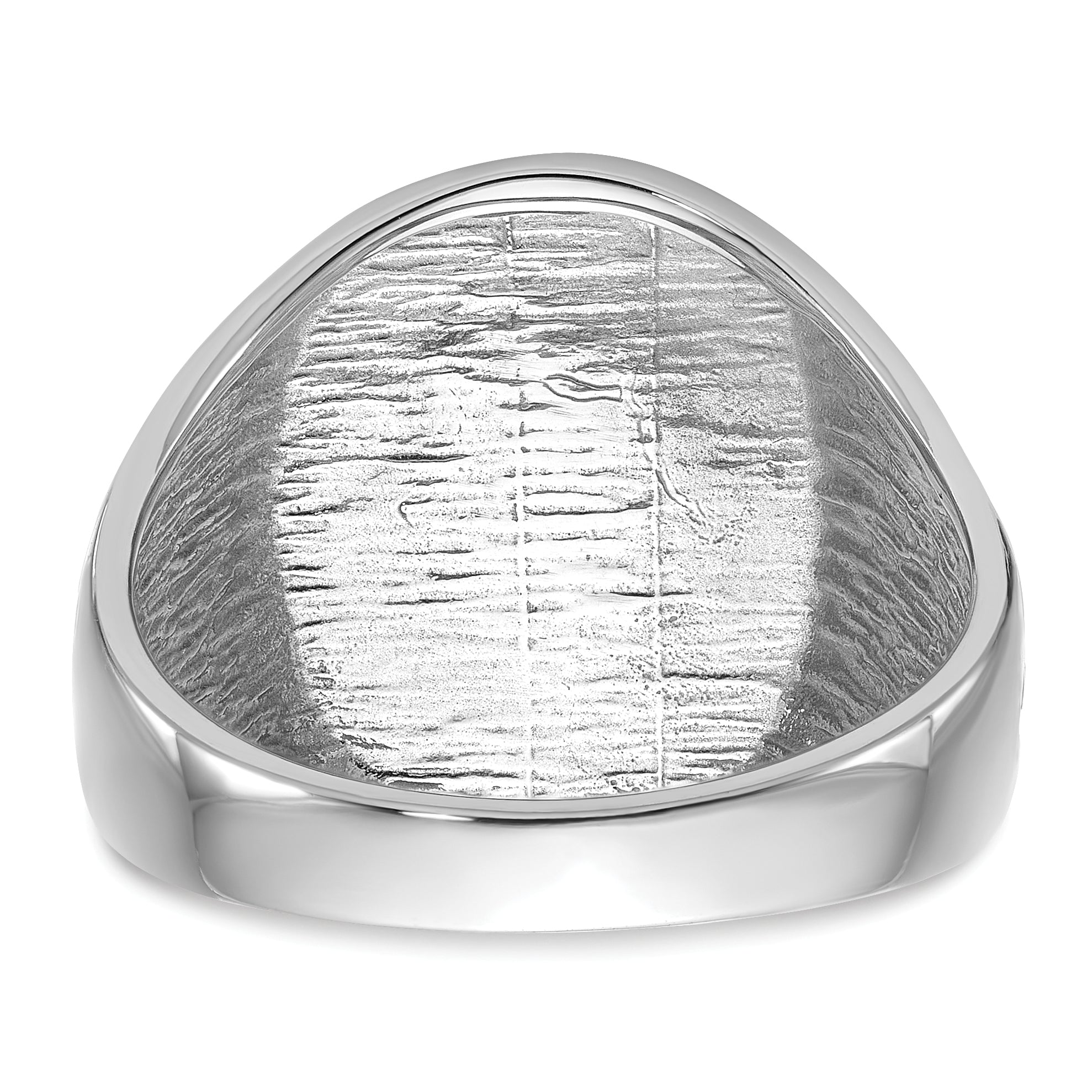 14k White Gold Men's Polished and Grooved with Black Enamel Masonic Ring