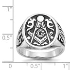 14k White Gold Men's Polished and Grooved with Black Enamel Masonic Ring