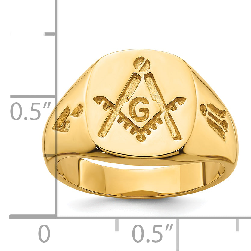 14k Men's Polished and Grooved (No Enamel) Masonic Ring