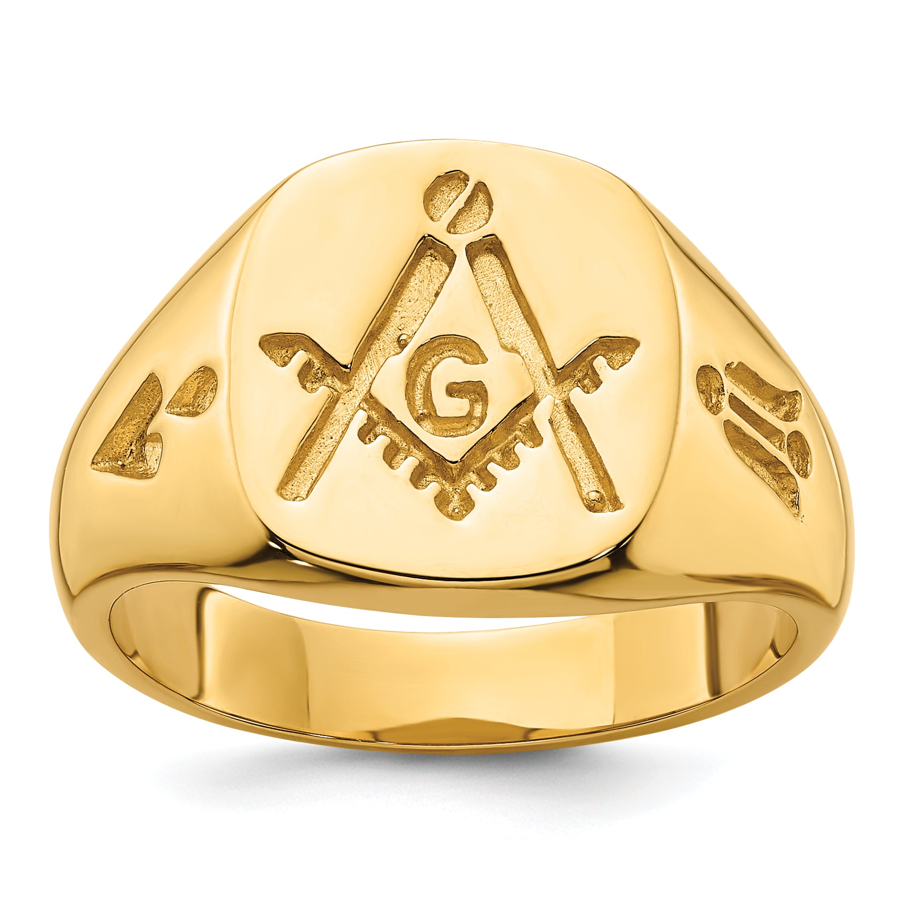 14k Men's Polished and Grooved (No Enamel) Masonic Ring Main image