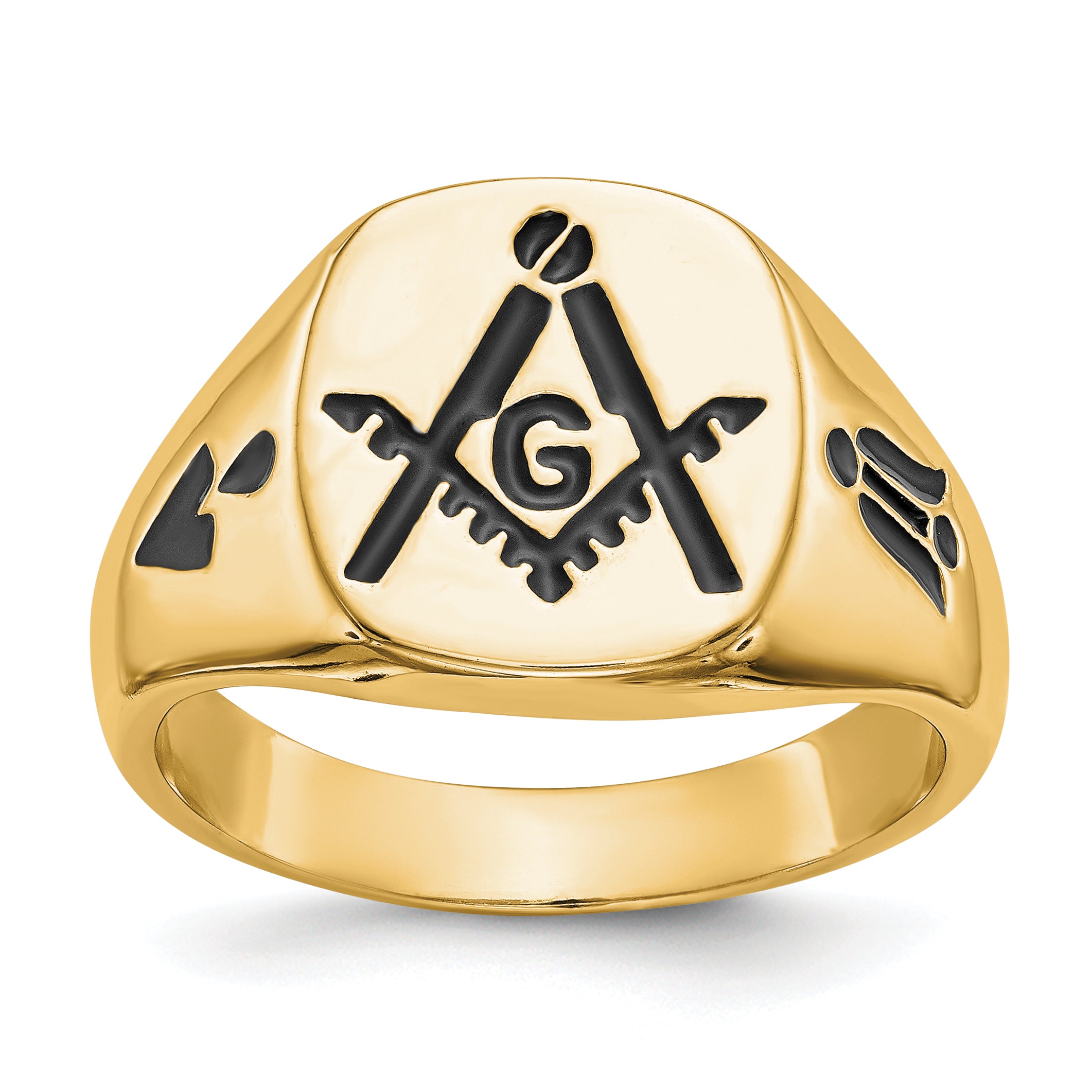 14k Men's Polished and Grooved with Black Enamel Masonic Ring Main image
