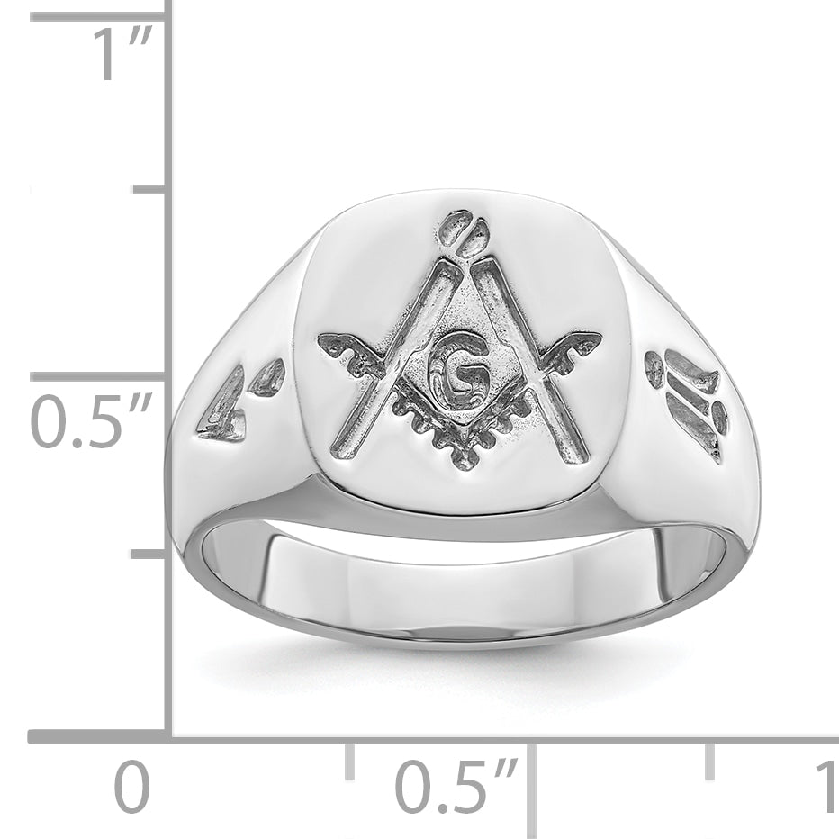 14k White Gold Men's Polished and Grooved (No Enamel) Masonic Ring