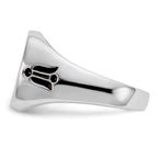 14k White Gold Men's Polished and Grooved with Black Enamel Masonic Ring