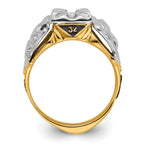 14k Two-tone Men's Polished and Textured with Black Enamel and AAA Quality Diamond Masonic Ring