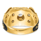 14k Two-tone Men's Polished and Textured with Black Enamel and A Quality Diamond Masonic Ring