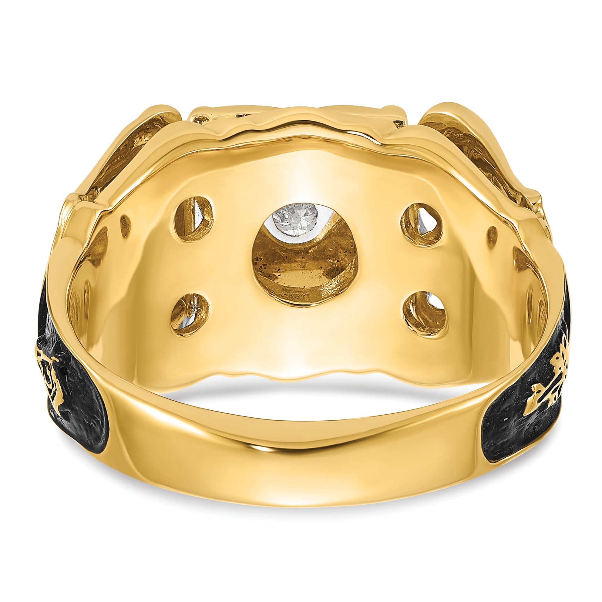 14k Two-tone Men's Polished and Textured with Black Enamel and AA Quality Diamond Masonic Ring
