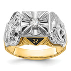 14k Two-tone Men's Polished and Textured Masonic Ring Mounting (No Stone Included)