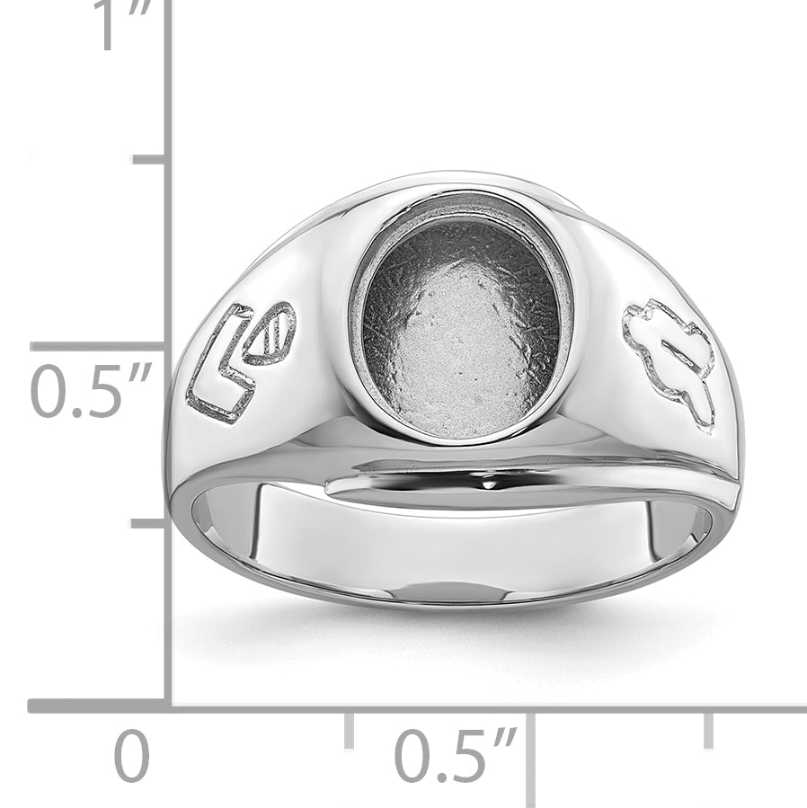 14k White Gold Men's Polished and Grooved Masonic Ring Mounting (No Stone Included)