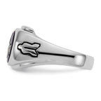14k White Gold Men's Polished, Antiqued and Grooved with Imitation Blue Spinel Masonic Ring