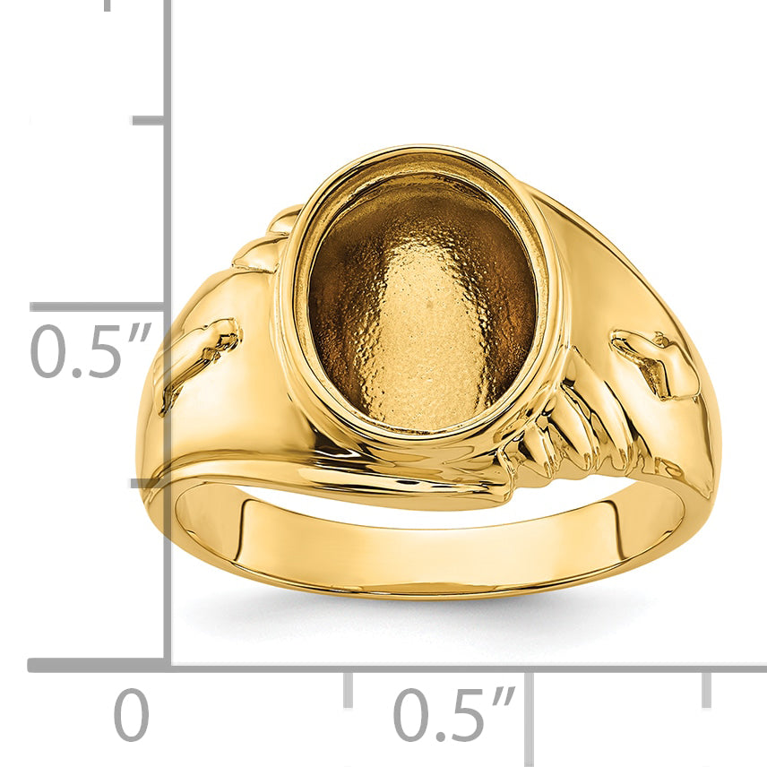 14k Men's Polished and Textured Masonic Ring Mounting (No Stone Included)