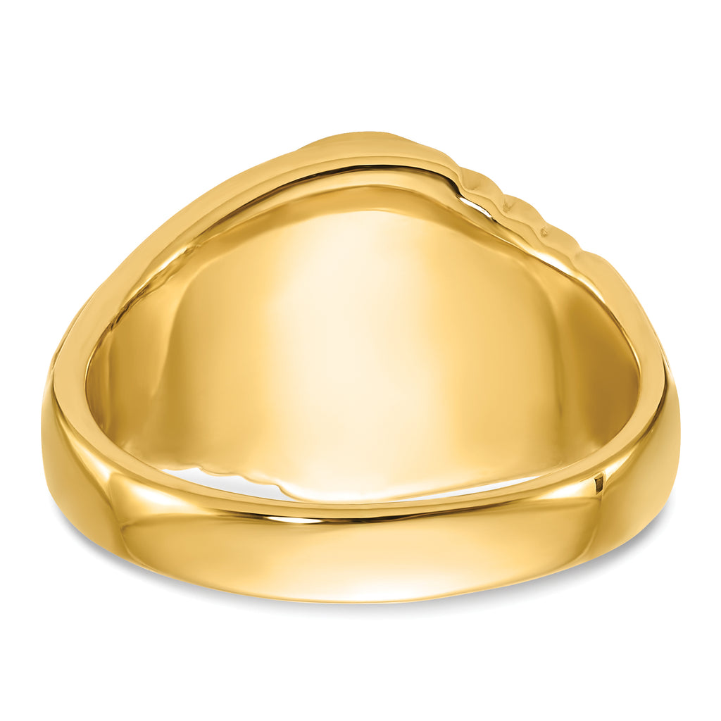 14k Men's Polished and Textured with Oval Onyx Masonic Ring