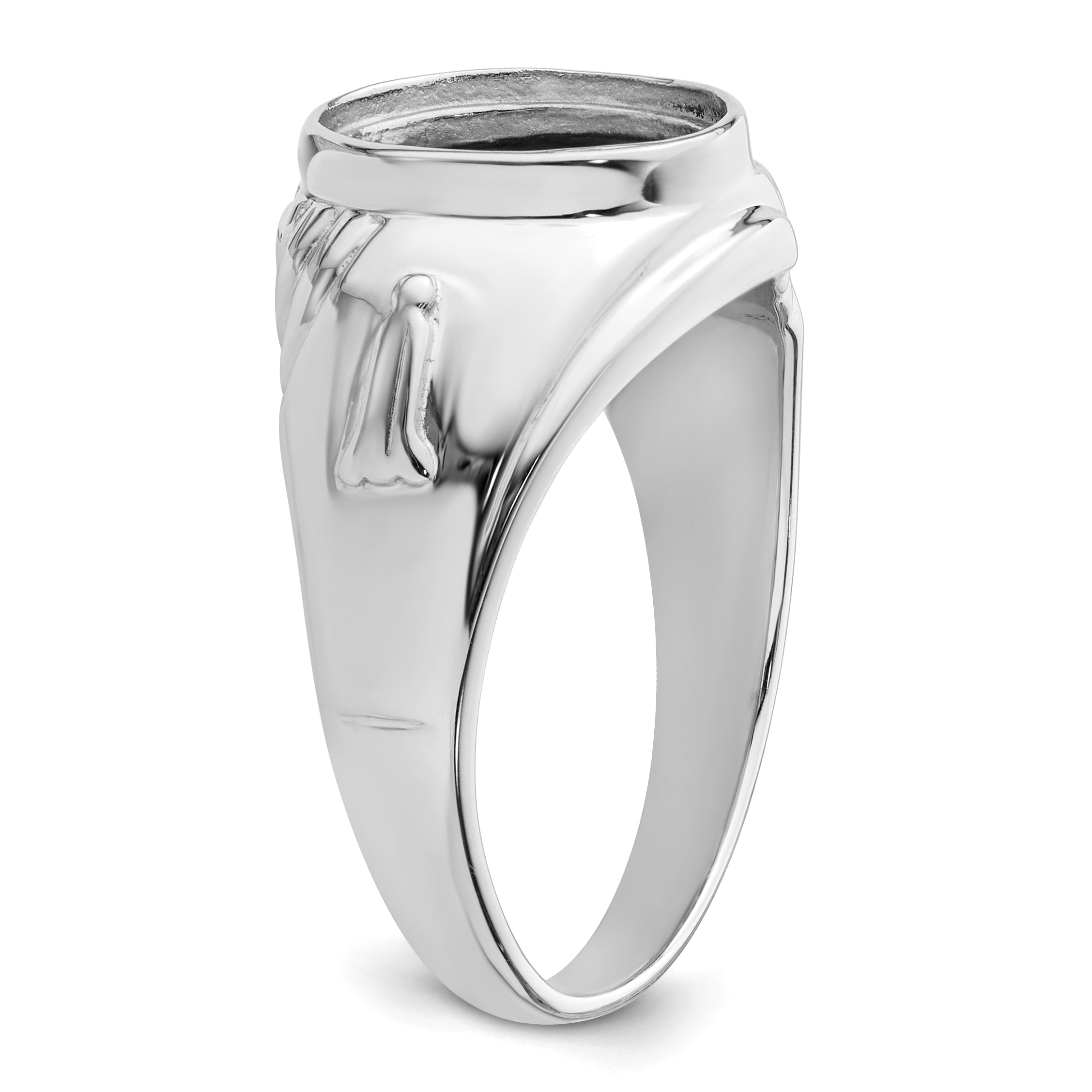 14k White Gold Men's Polished and Textured Masonic Ring Mounting (No Stone Included)