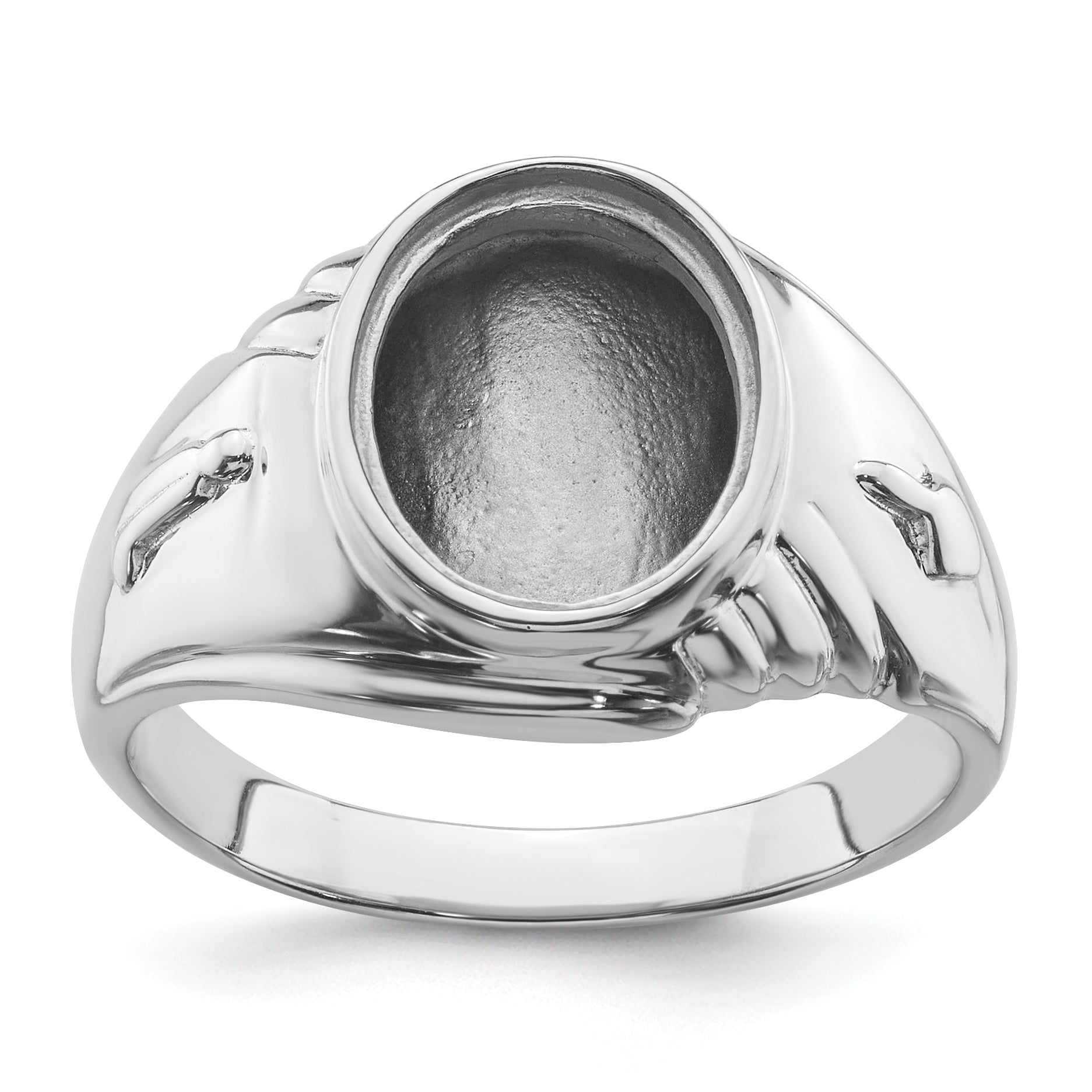 14k White Gold Men's Polished and Textured Masonic Ring Mounting (No Stone Included) Main image