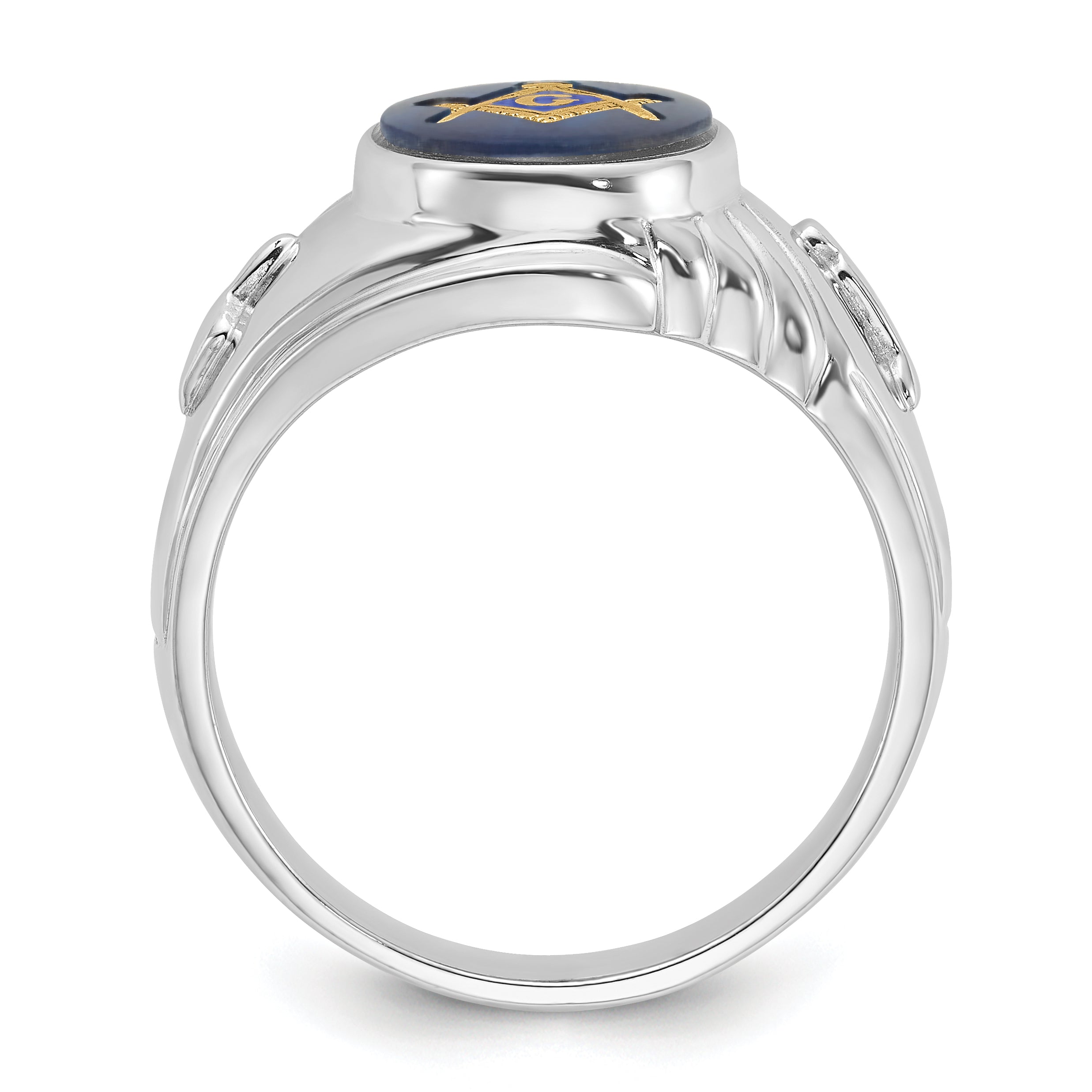 14k White Gold Men's Polished and Textured with Imitation Blue Spinel Masonic Ring Secondary image