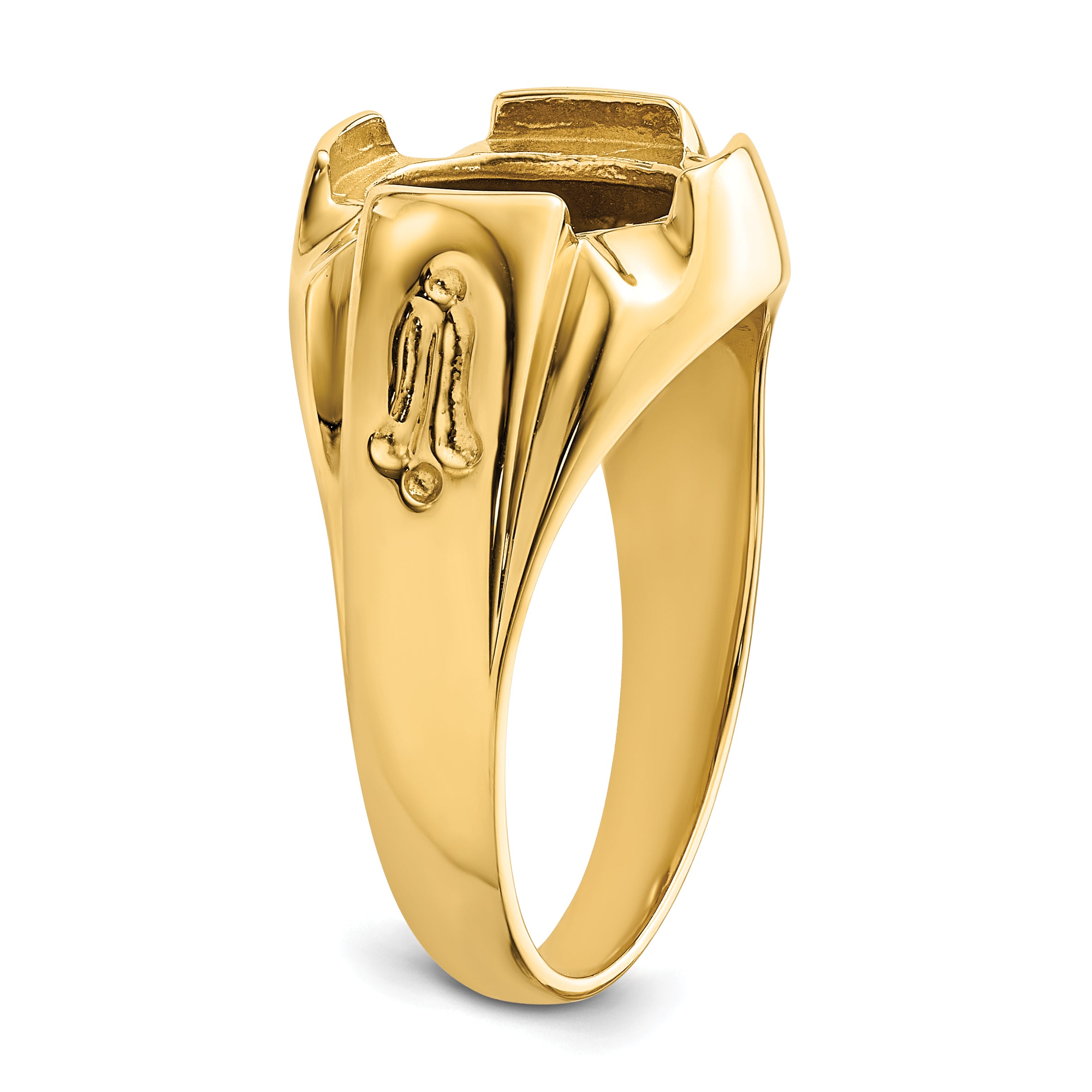14k Men's Polished and Grooved Masonic Ring Mounting (No Stone Included)