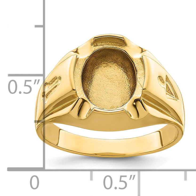 14k Men's Polished and Grooved Masonic Ring Mounting (No Stone Included)