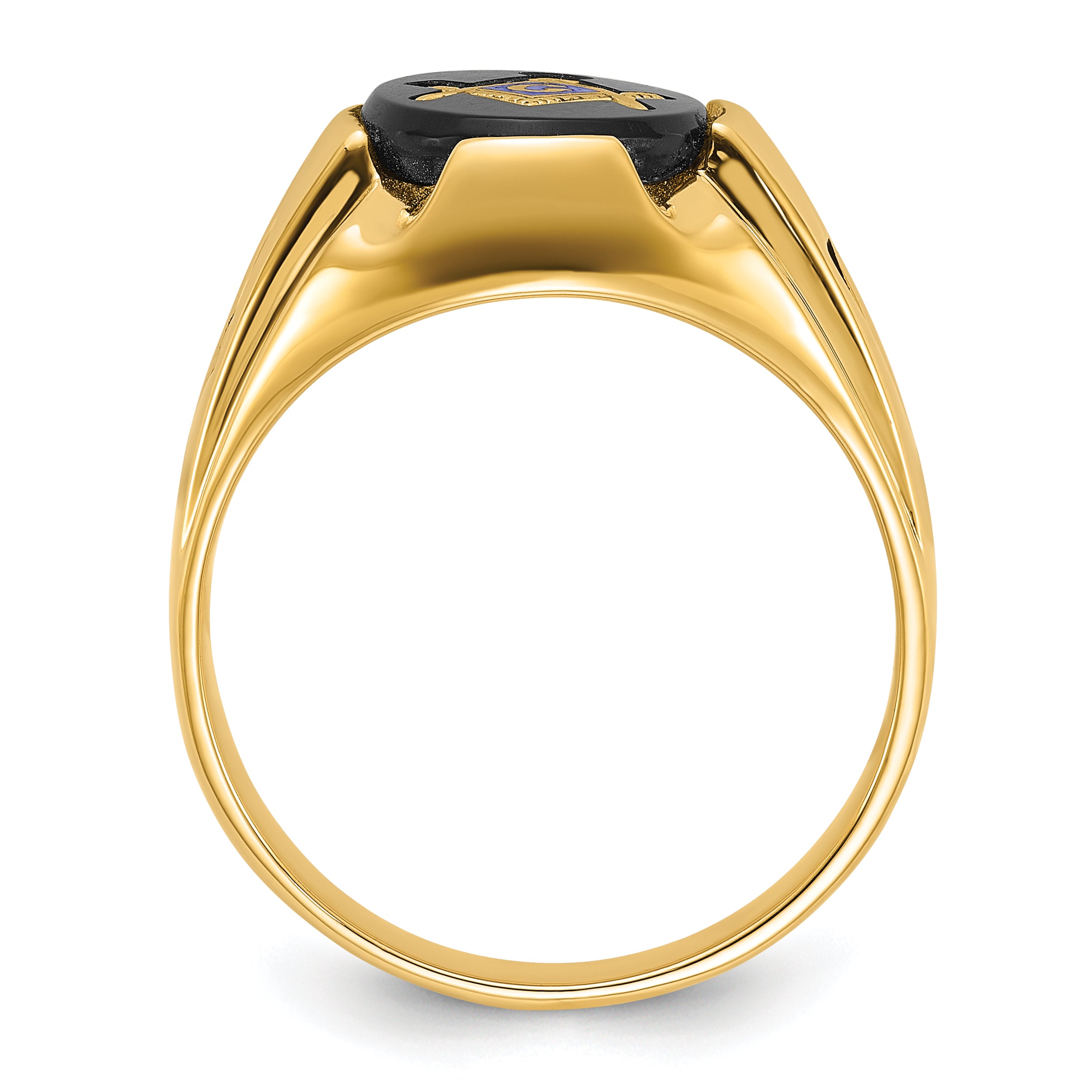 14k Men's Polished, Antiqued and Grooved with Oval Onyx Masonic Ring Secondary image