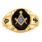 14k Men's Polished, Antiqued and Grooved with Oval Onyx Masonic Ring
