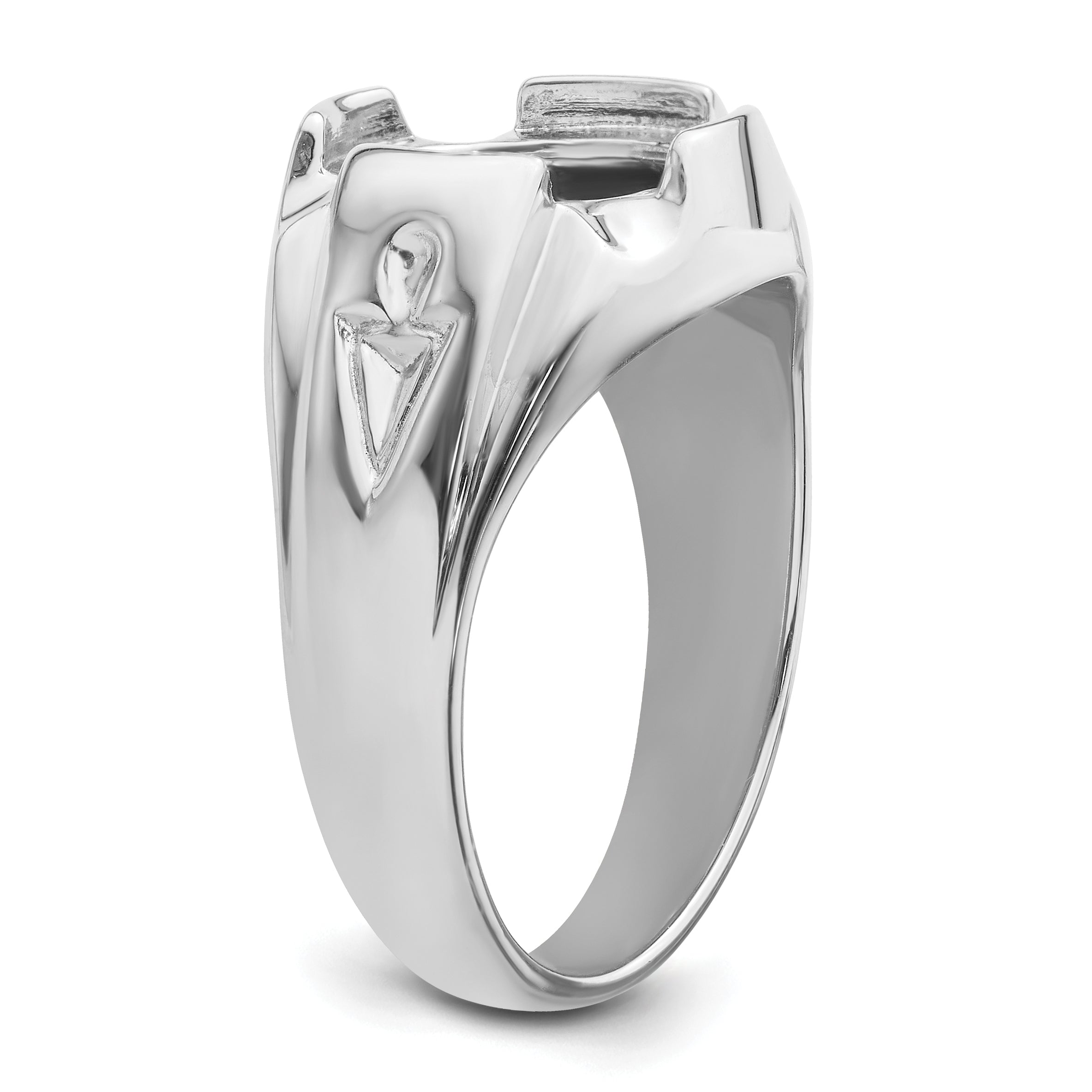 14k White Gold Men's Polished and Grooved Masonic Ring Mounting (No Stone Included)