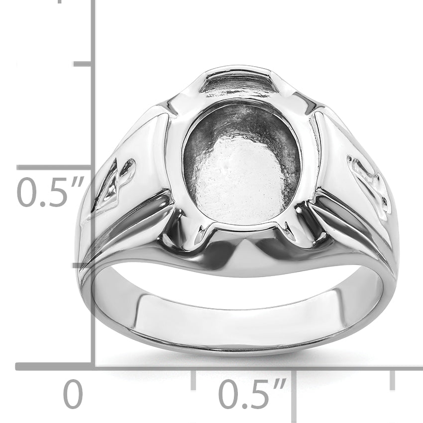 14k White Gold Men's Polished and Grooved Masonic Ring Mounting (No Stone Included)