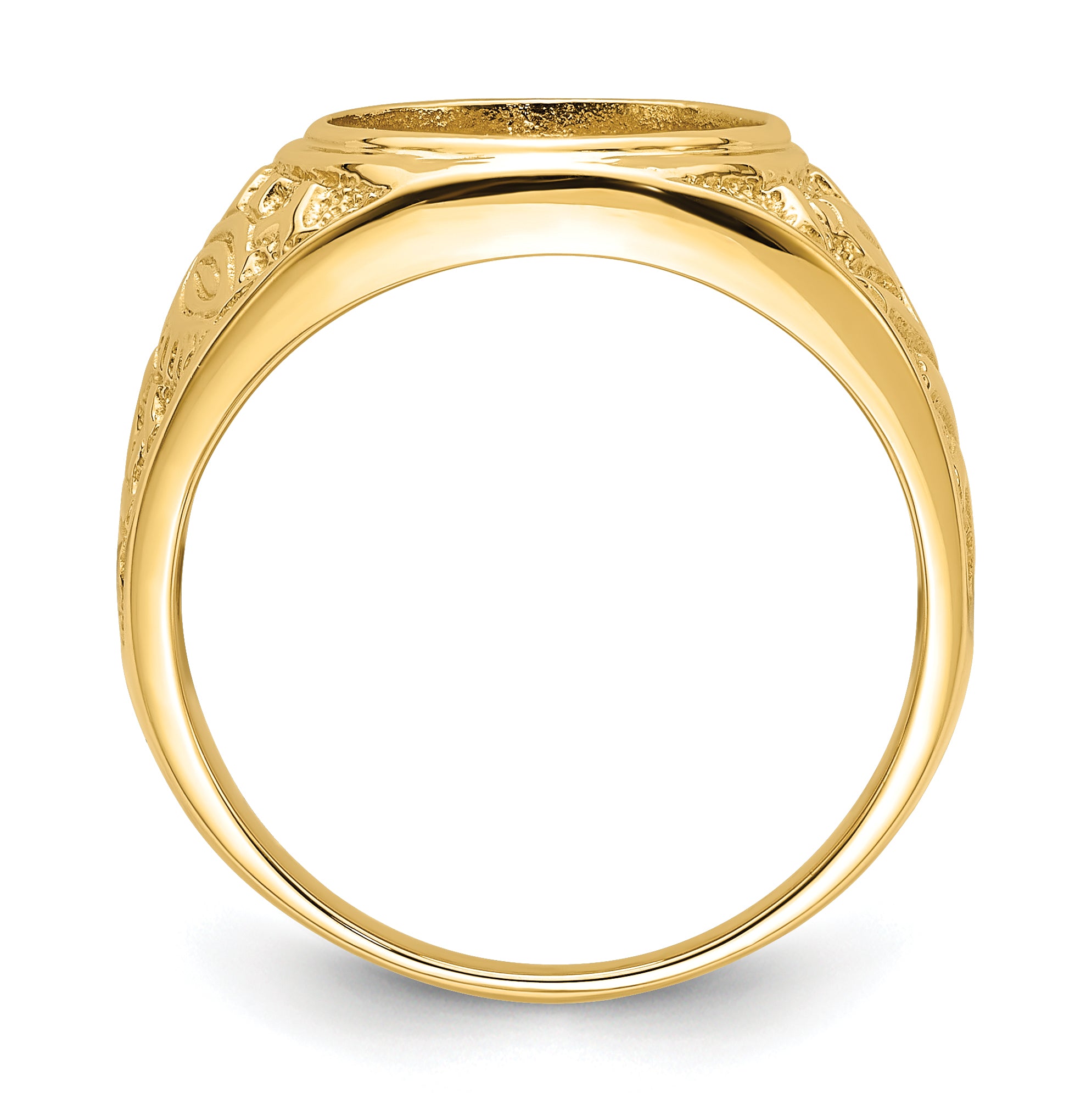 14k Men's Polished and Textured 14x12mm Oval Masonic Men's Mounting (No Stone Included)