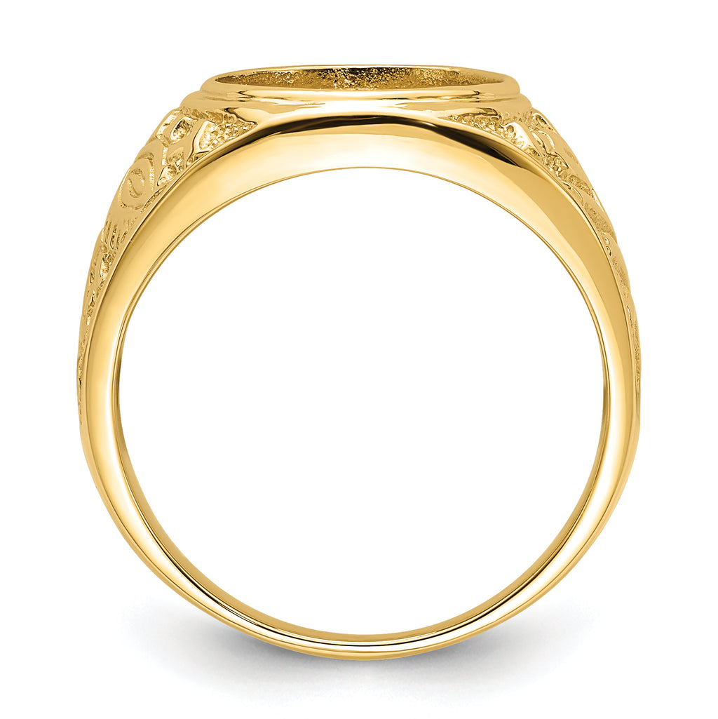 14k Men's Polished and Textured 14x12mm Oval Masonic Men's Mounting (No Stone Included)