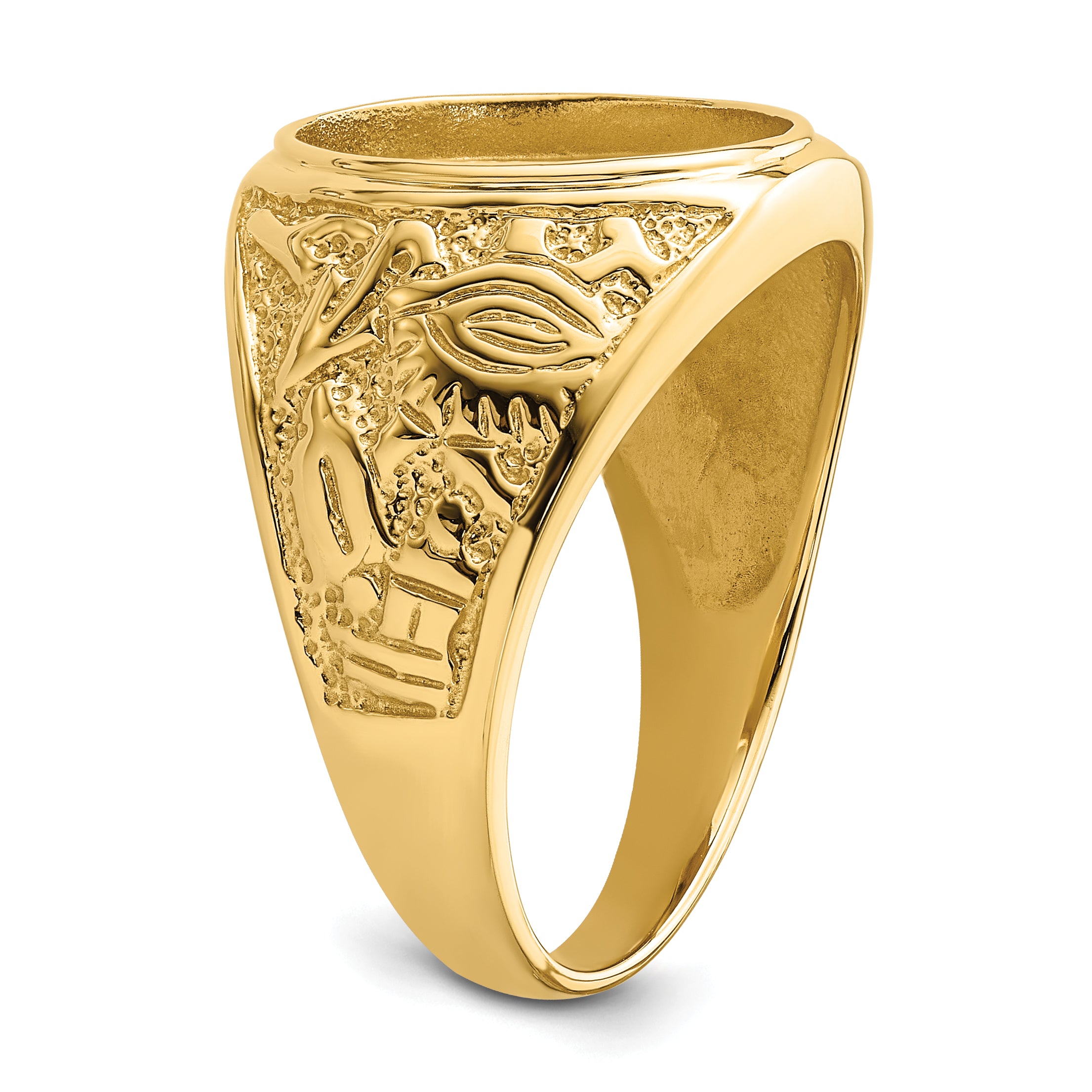 14k Men's Polished and Textured 14x12mm Oval Masonic Men's Mounting (No Stone Included)