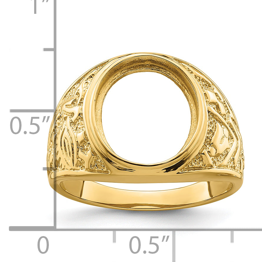 14k Men's Polished and Textured 14x12mm Oval Masonic Men's Mounting (No Stone Included)